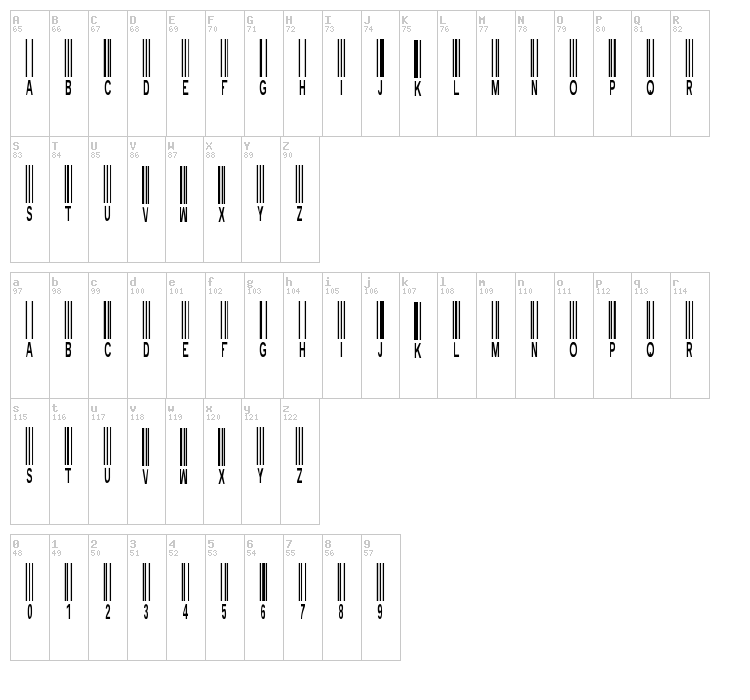 New Barcode Font TFB font map